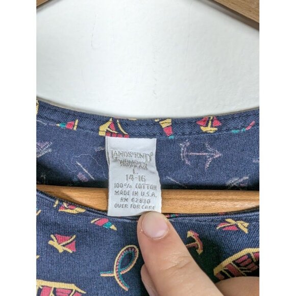 Vintage 80s Lands End Women Shorts Shirt Set Large Summer Made in USA Nautical - Picture 4 of 9